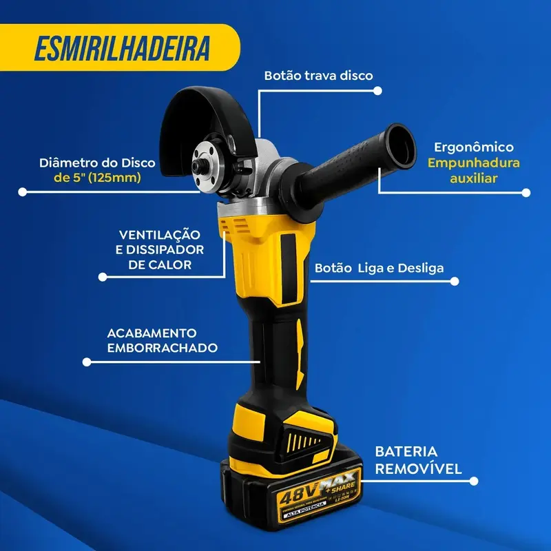 Kit Multiferramentas 4 Em 1 | 48V Sem Fio Com 2 Baterias Furadeira Parafusadeira, Martelete, Esmerilhadeira, Chave De Impacto Com Maleta Alta Potência Uso Profissional E Doméstico imagem 3
